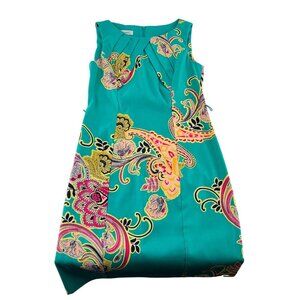 Dressbarn Womens Sleeveless Floral Print Dress Size 6 Aqua Pink Colorful Paisley
